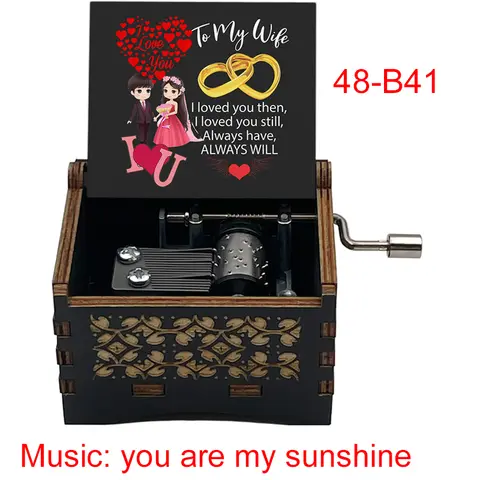 Love Quotes Color Printed Wooden You Are My Sunshine Music Box Home Decor Casket Birthday Christmas Present Hand Cranked Box