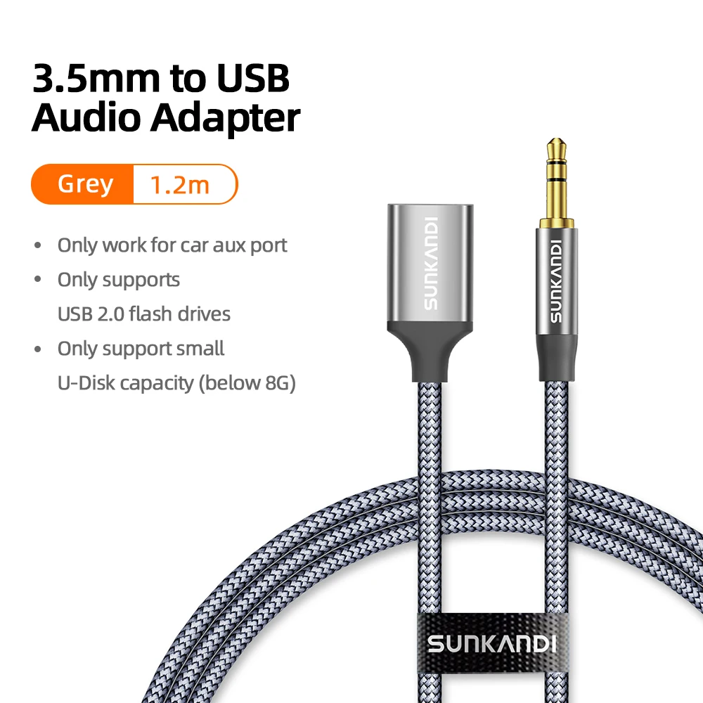 SUNKANDI 3,5 mm AUX-audiokabel, 3,5 mm naar USB 2.0-vrouwelijke OTG-adapterkabel, voor het afspelen van muziek vanaf een USB-stick in uw auto.