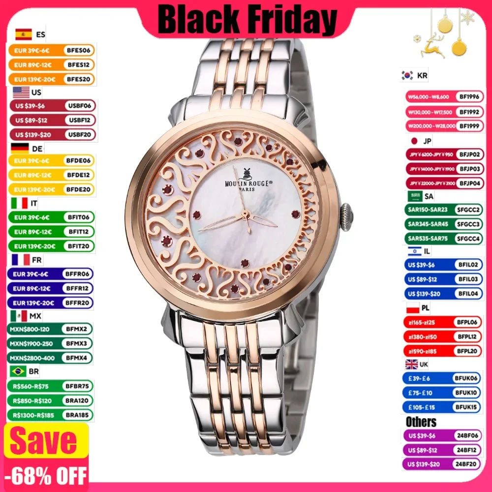 BERNY Women Quartz Watch Butterfly Buckle Stainless Steel Strap Pagani Design Reloj Muje 18K Ladies Vintage Fashion Watch