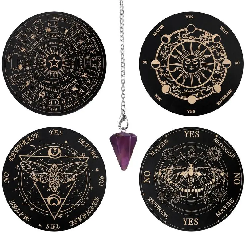 Tablero de péndulo de madera, placa Carven de energía de adivinación de luna y estrella, tabla de meditación curativa, adornos metafísicos, tablero de Ouija de Altar