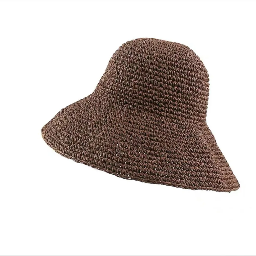 chapeu-de-pescador-cor-solida-praia-chapeu-de-sol-anti-uv-caminhadas-bone-de-palha-de-croche-casual-estilo-coreano-verao-balde-chapeu-de-pesca