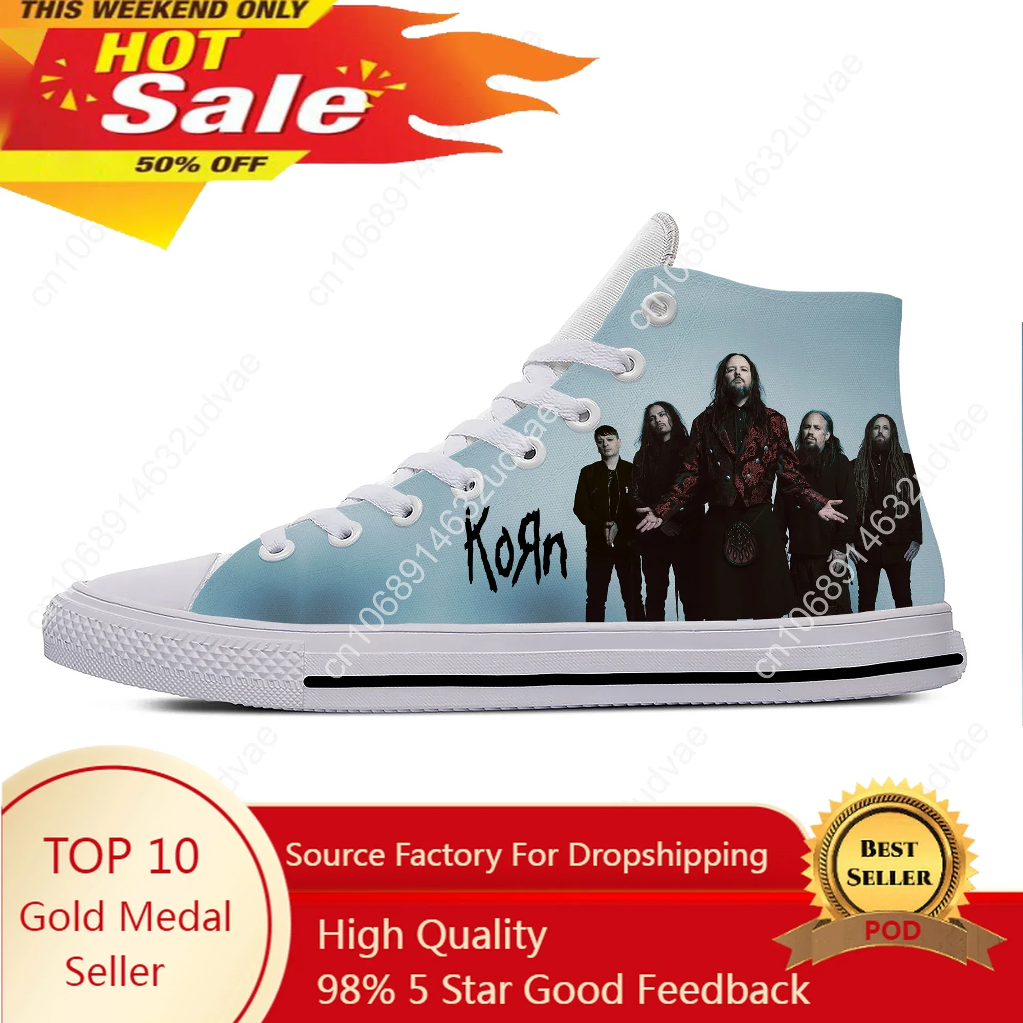 Korn Rock Band High Top Sneakers Mens Womens Teenager Casual Shoes Canvas Running Shoes 3D Printed Breathable Lightweight Shoe