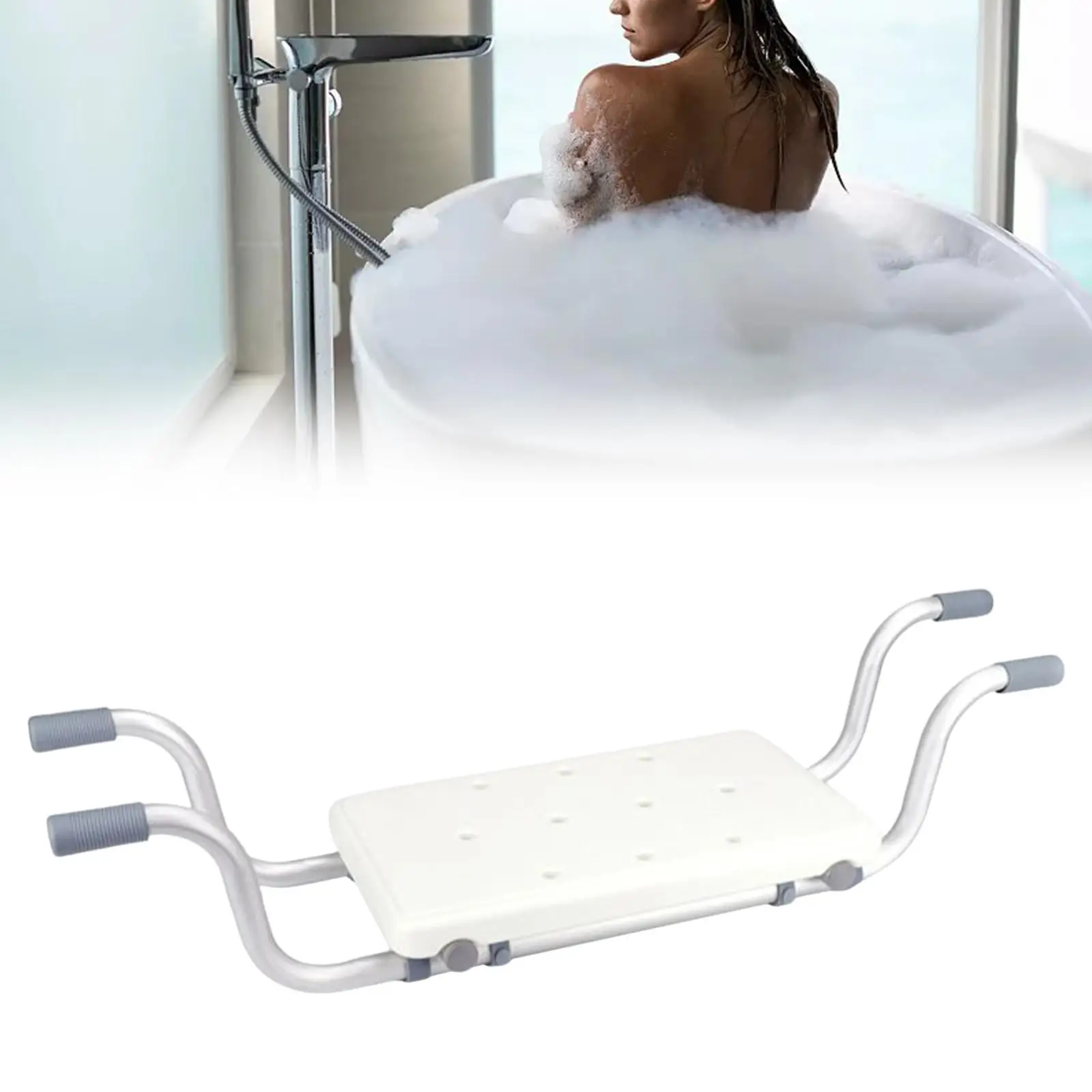 Aluminium Bath Bench Support Tray up to 130kg Weight Bathing Aid Shower Chair Pad Bathtub Stool Bath Seat for Disabled Seniors