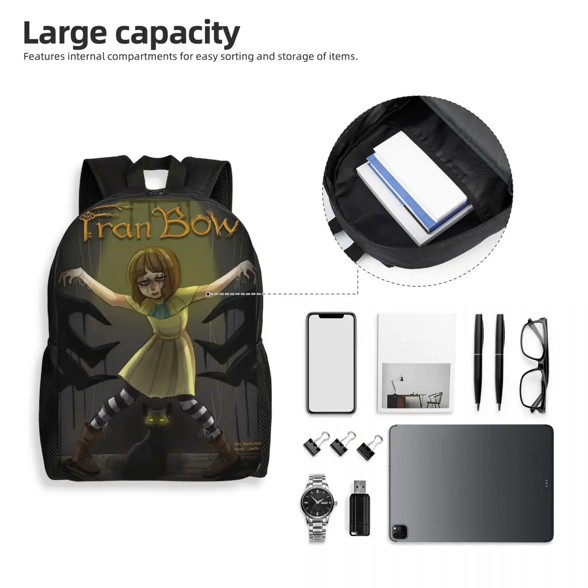 Fran Swedish Horror Adventure Game Bow Backpack Student Boys Girls BookBag School Bag Computer Shoulder Bags