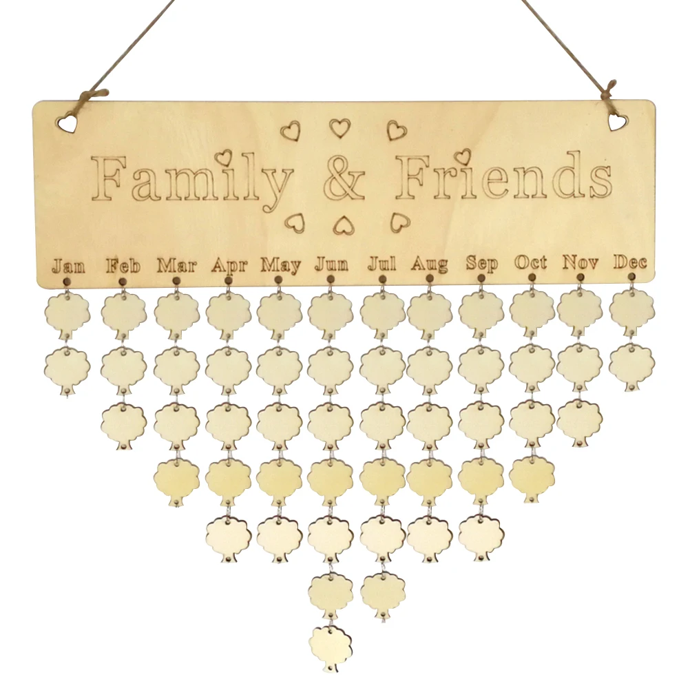 

Family Calendar Hanging Board Decoration Wooden Heart-shaped Birthday Reminder Wall Signs Dad Gift