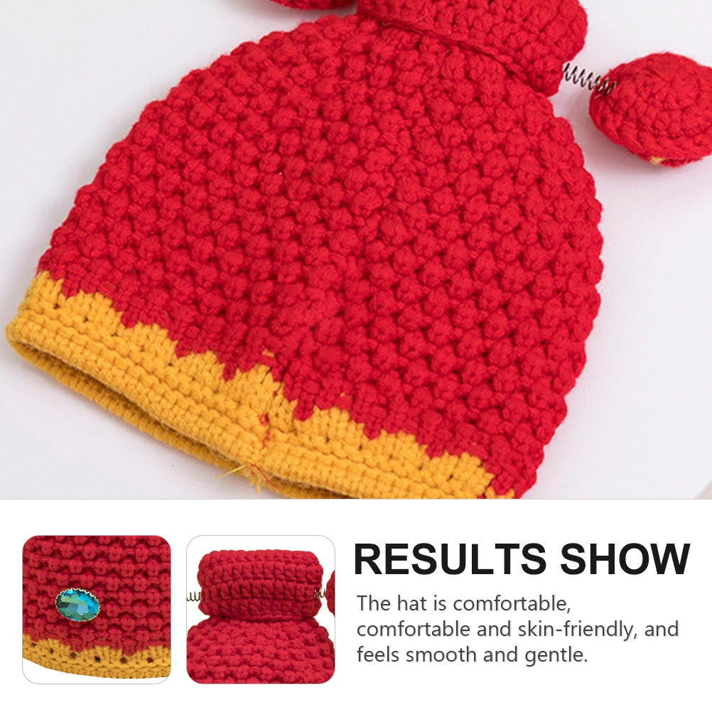

Chinese Style Newborn Baby Hat Photo Prop Woolen Beanie Red Ancient Design Warm Gentle Material Safe Comfortable Lightweight