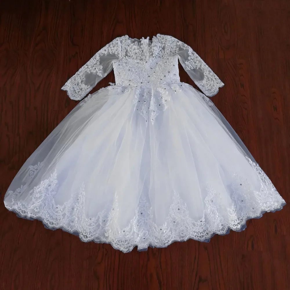 Vestidos de niña de flores con imágenes reales para boda, apliques de lentejuelas, vestido de princesa de primera comunión, vestido de baile de fiesta de manga completa para niño pequeño