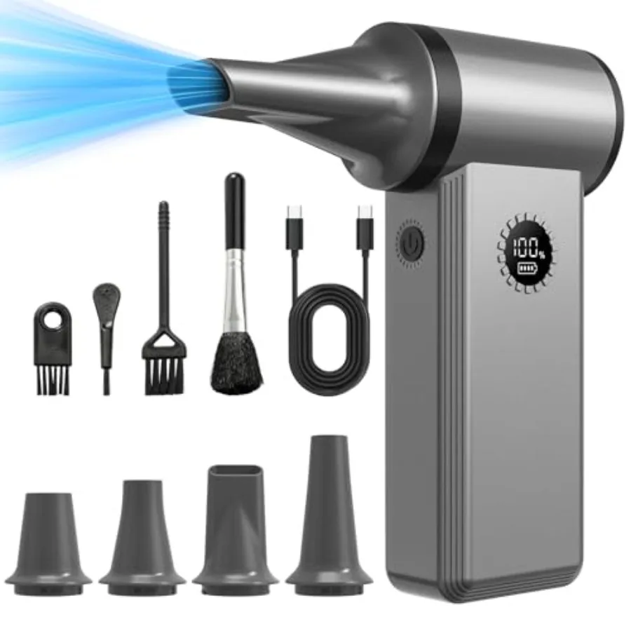 

Compressed Air Duster- 150000 RPM Brushless Motor45W Fast Charge 4-Speed Adjustable Electric Air Duster Rechargeable Mini Duste
