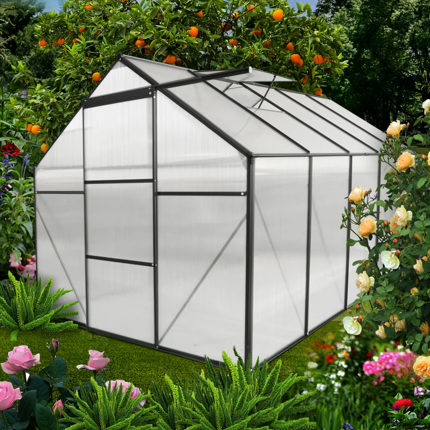 6x10 FT Polycarbonate Greenhouse Raised Base and Anchor Aluminum Heavy Duty Walk-in Greenhouses for Outdoor Backyard in All Seas