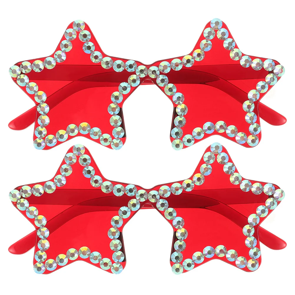 

2Pcs Rhinestone Sunglasses Lightweight Frameless Star Shape for Women Uv Protection Fashionable Party Beach Bling Glasses