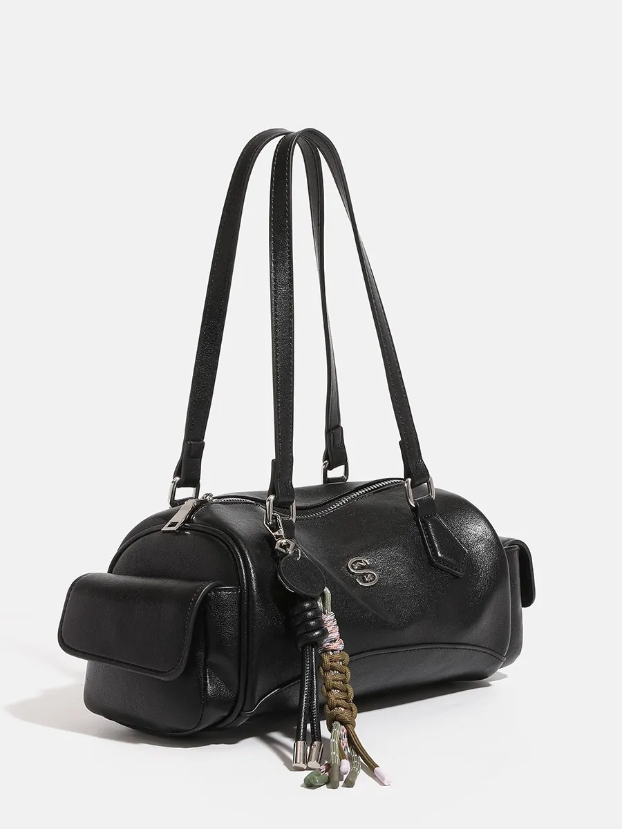 

Hong Kong Genuine Leather oulder Bag Women's 2025 New Personalized French Bread Underarm Boston Pillow Commuter Bag