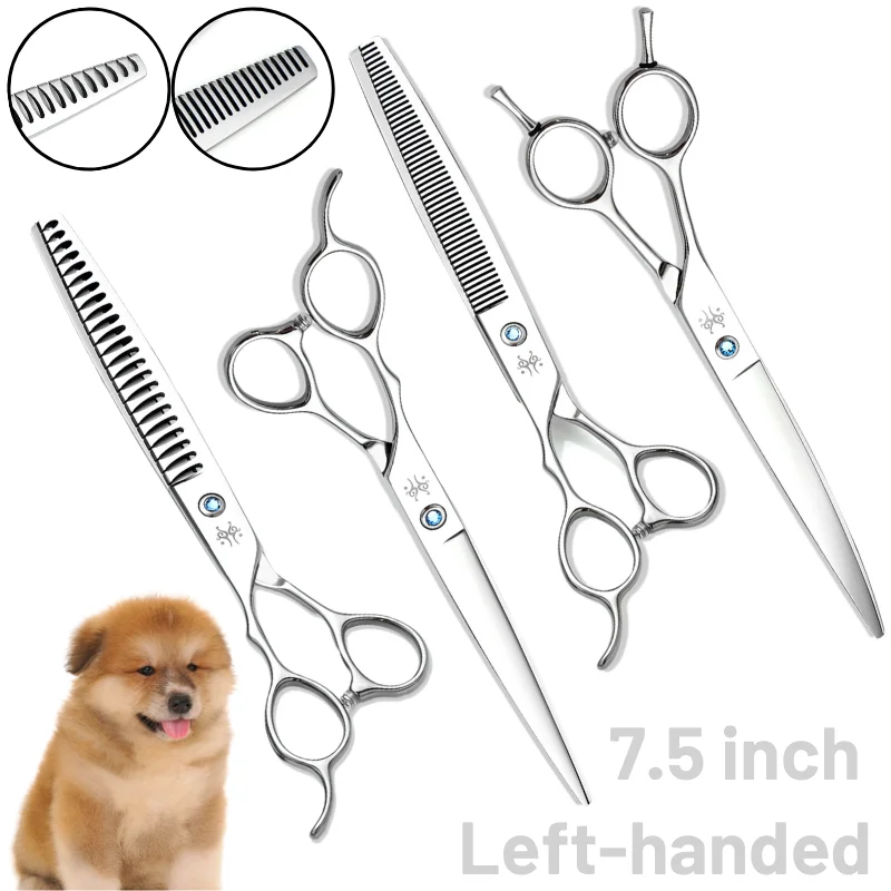 Left Handed Pet Grooming Scissors Kit 7.5Inch Chunker Curved Thinning Shears JP440C Steel Dog Grooming Scissors Set Professional