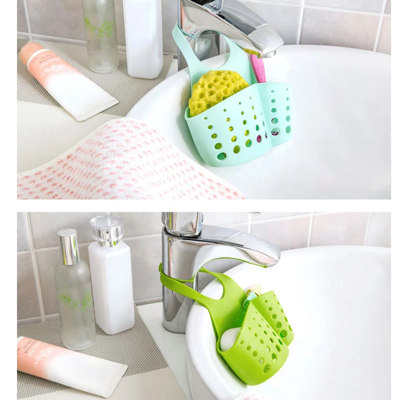 

Sink Organizer Hanging Drain Basket For Kitchen Bathroom Pvc Sponge Storage Rack Ventilation Holes Adjustable Snap Pink