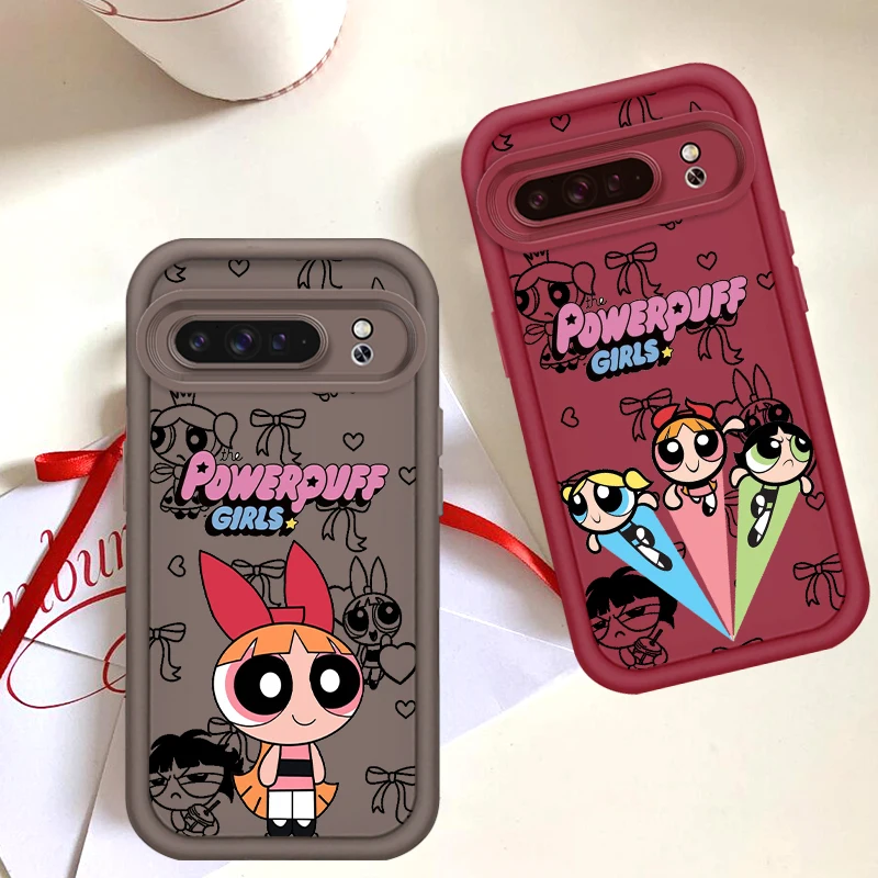 P-Powerpuffs Catroon Cool For Google Pixel 9 8A 8 7 7A Pro XL 5G Eye Ladder Phone Case Soft TPU Shockproof Cover