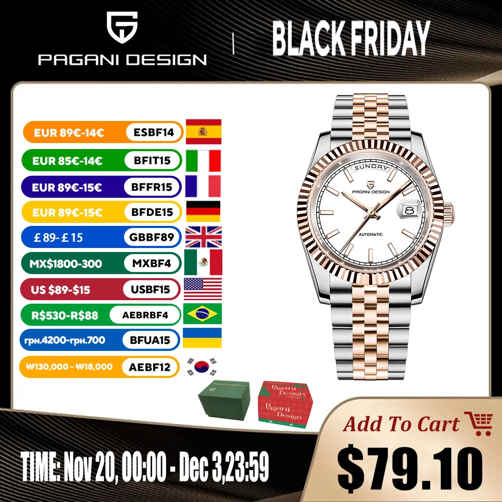 

2025 Новые мужские часы Pagani Design, роскошные автоматические механические часы, светящиеся сапфировые зеркальные часы, спортивные водонепроницаемые наручные часы