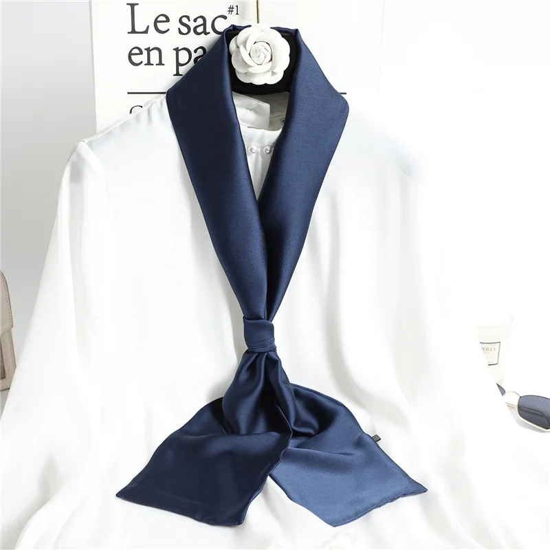 2024 Fashion Solid Silk Scarf Women Thin Neck Bandanas Bag Female Skinny Long Scarves Narrow Office Lady Shawl Hairbands L113