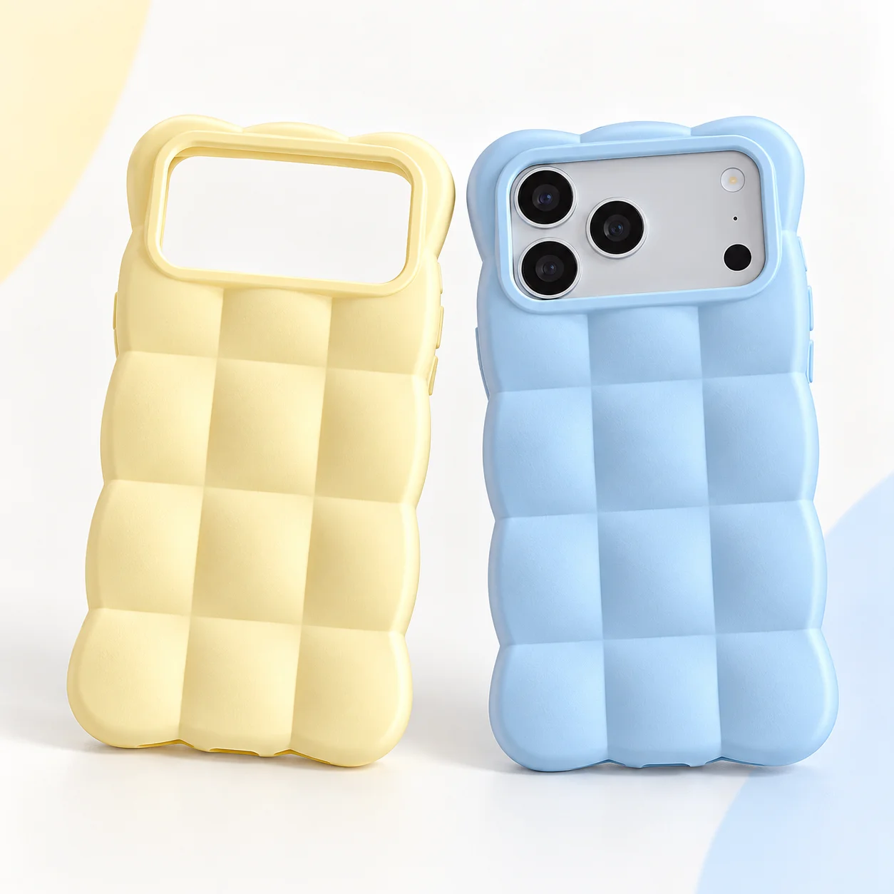 Phone Case for iPhone 17 3D Cloud Puff Design Cute Wavy Edge Back Cover Yellow Blue