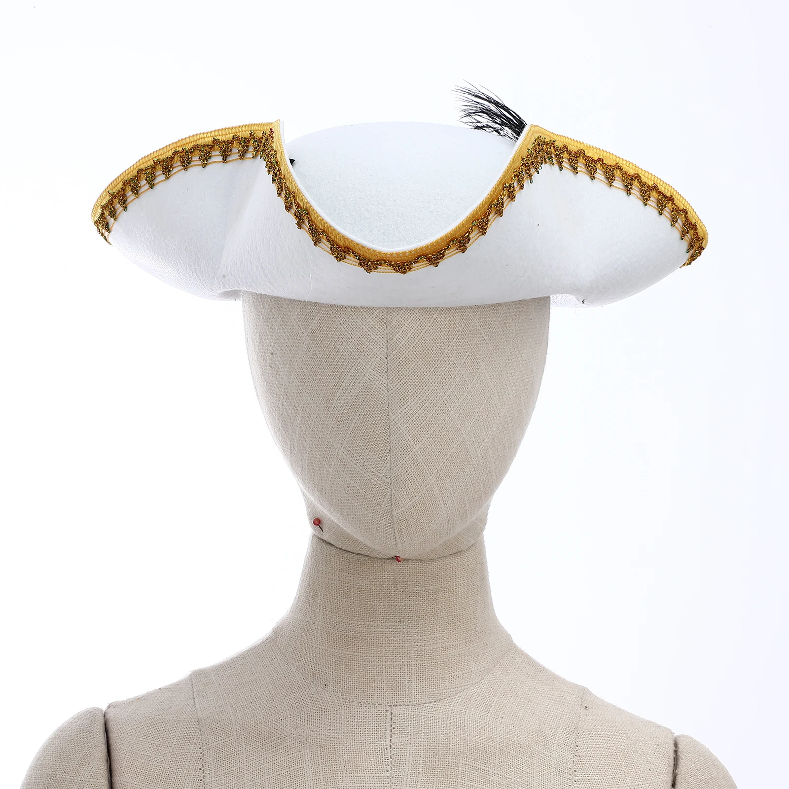 

Men Women Unique Tricorn Hat Pirate Cap Metallic Brim Embellish Felt Hat for Masquerade Halloween Cosplay Colonial Costume Hat