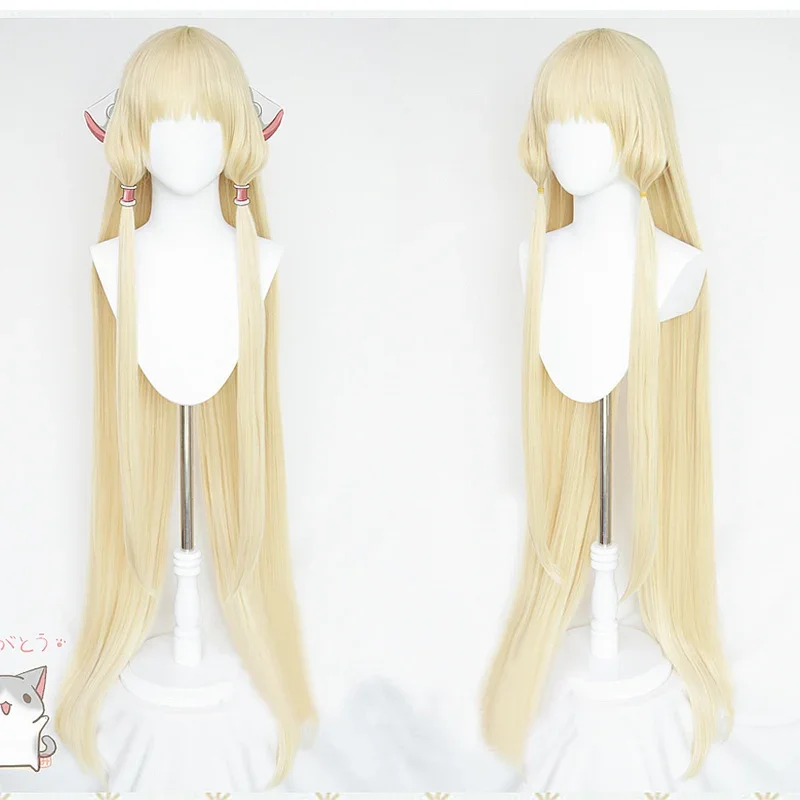 51 inches 130cm Long Milk Golden  Chii Blonde Cosplay Wigs With Cosplay Prop Ears Heat Resistance Hair Wigs   a wig cap