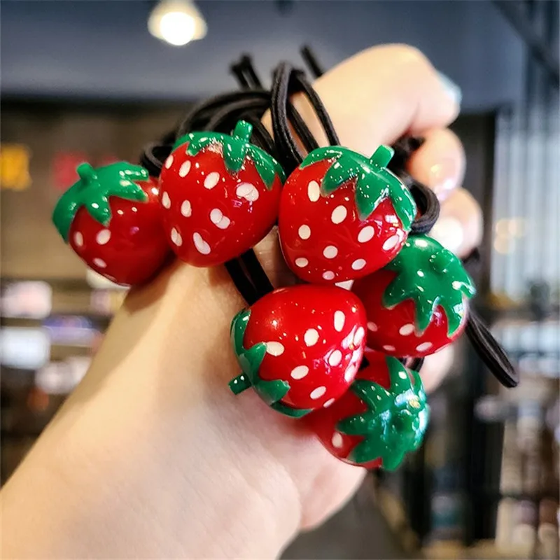 

10PCS/Pack Girl Hair Rope Cute Cartoon Strawberry Hair Bands Elastic Rubber Bands Hair Accessories Kids Headband Ornaments Gift