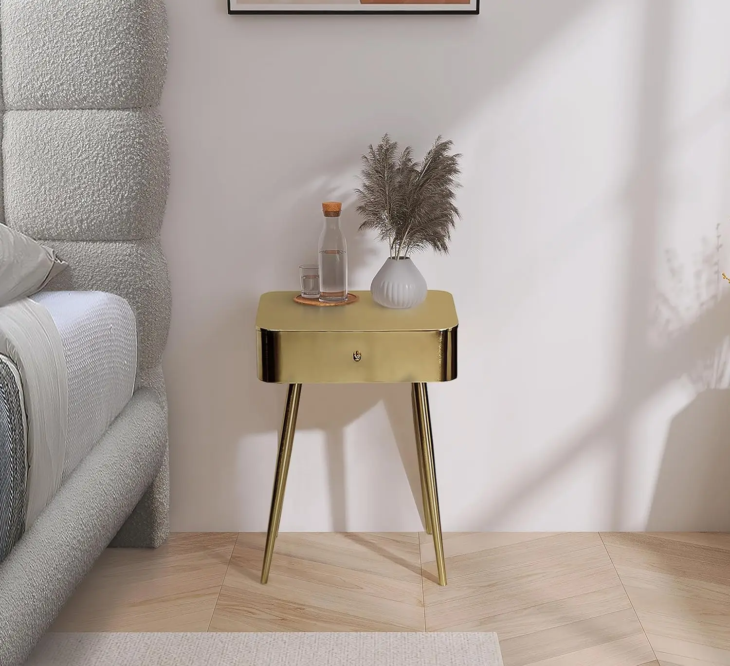 Meridian Furniture 331Gold Rylan Collection Modern | Contemporary Night Stand With Brushed Gold Metal Nightstand/Side Table, 1