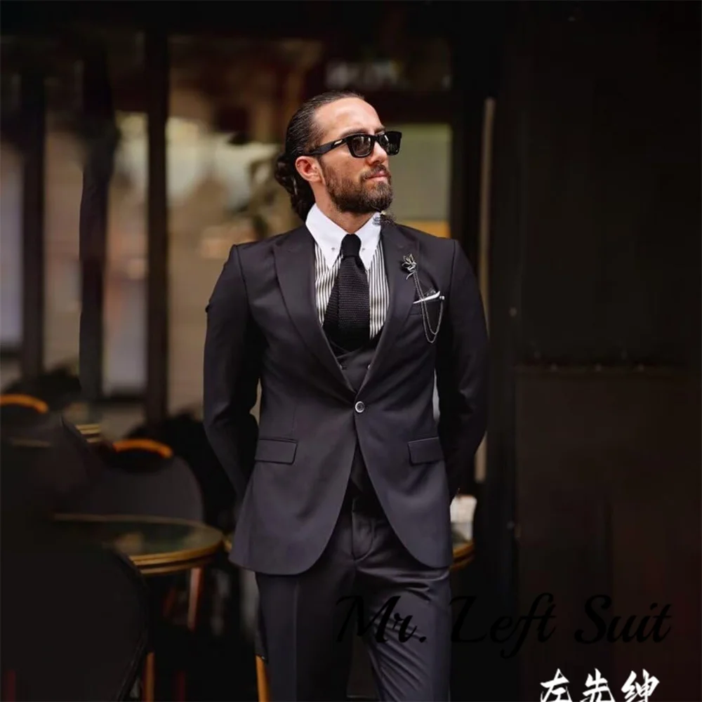 Terno de peito duplo slim fit masculino, ternos de casamento, um botão clássico, smoking formal, jantar de formatura, 3 peças