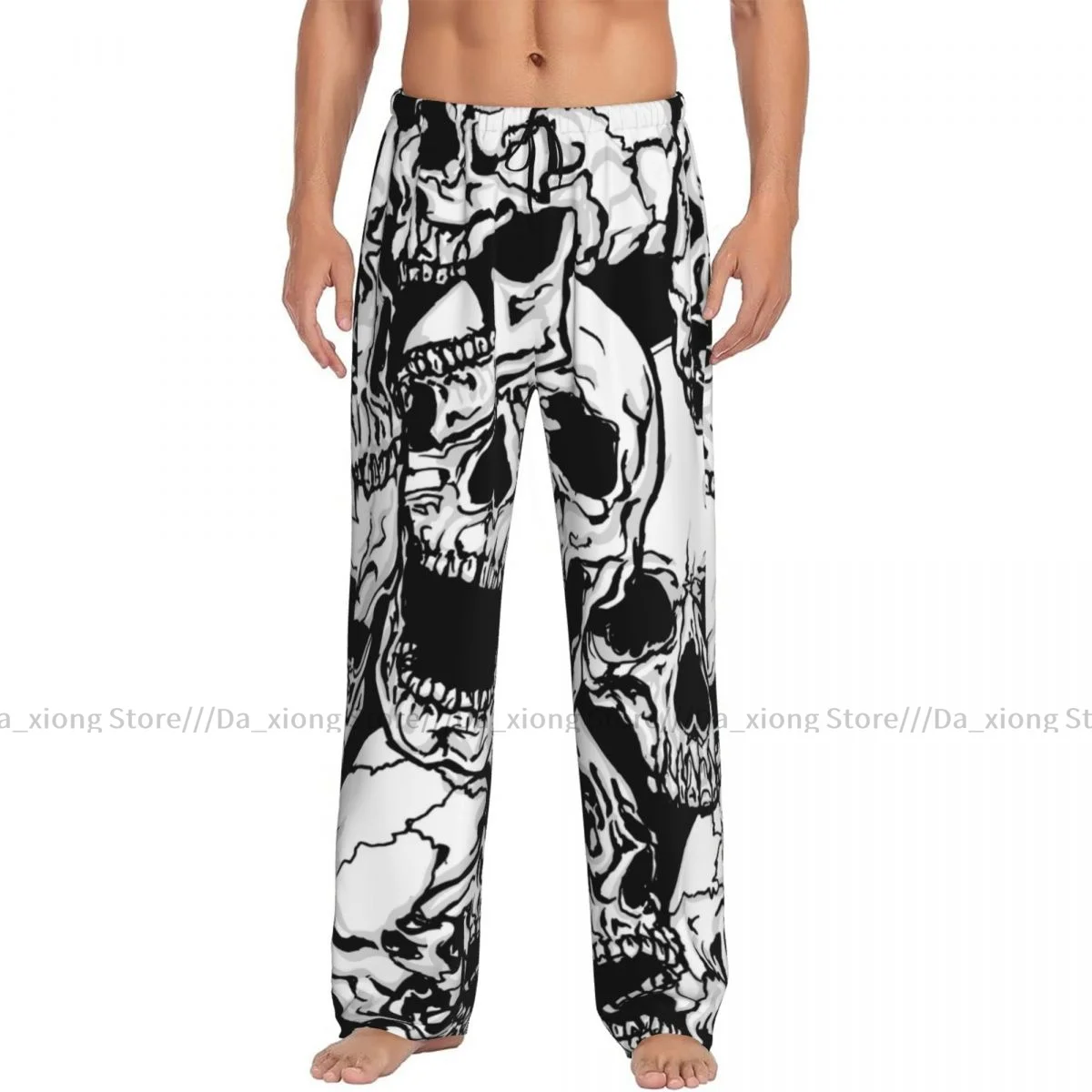 Black And White Skulls Mens Pajamas Pyjamas Pants Lounge Pants Sleep Bottoms