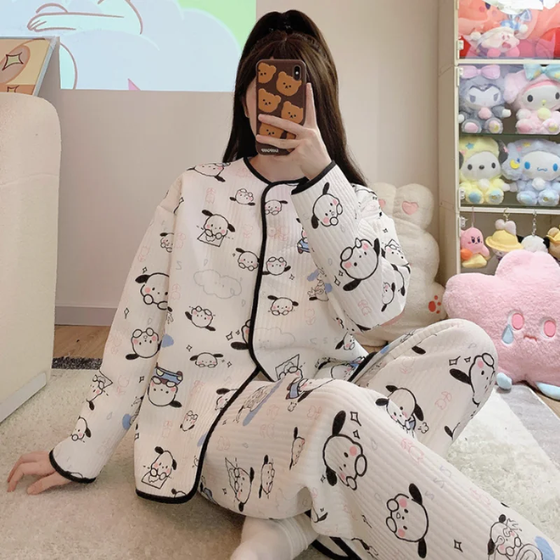 

Sanrio thickened air cotton sandwich pajamas women's autumn and winter long-sleeved trousers cute girl winter loungewear suit