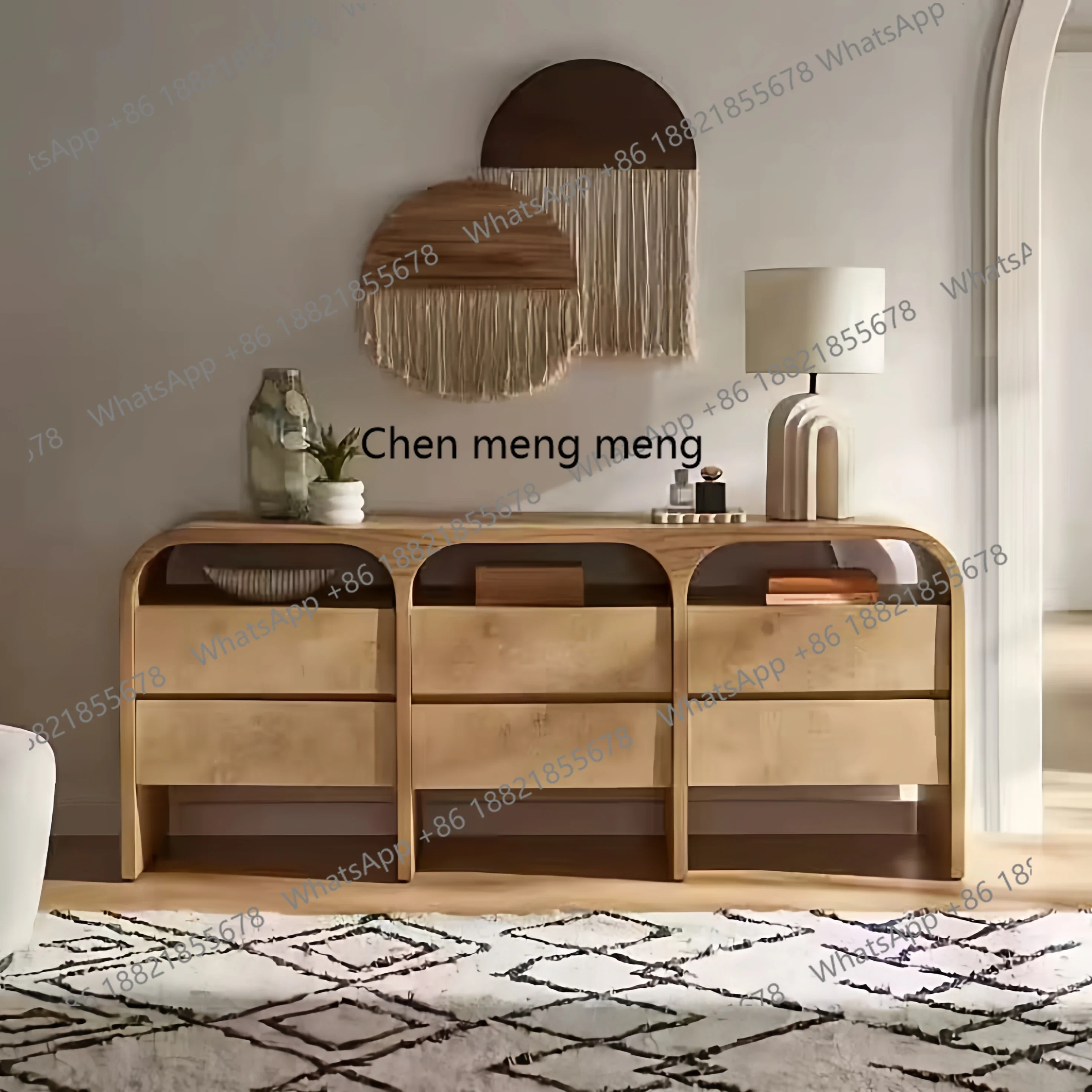 

X Retro solid wood dining side cabinet log color, with drawer storage, antique door cabinet against the wall in the living room