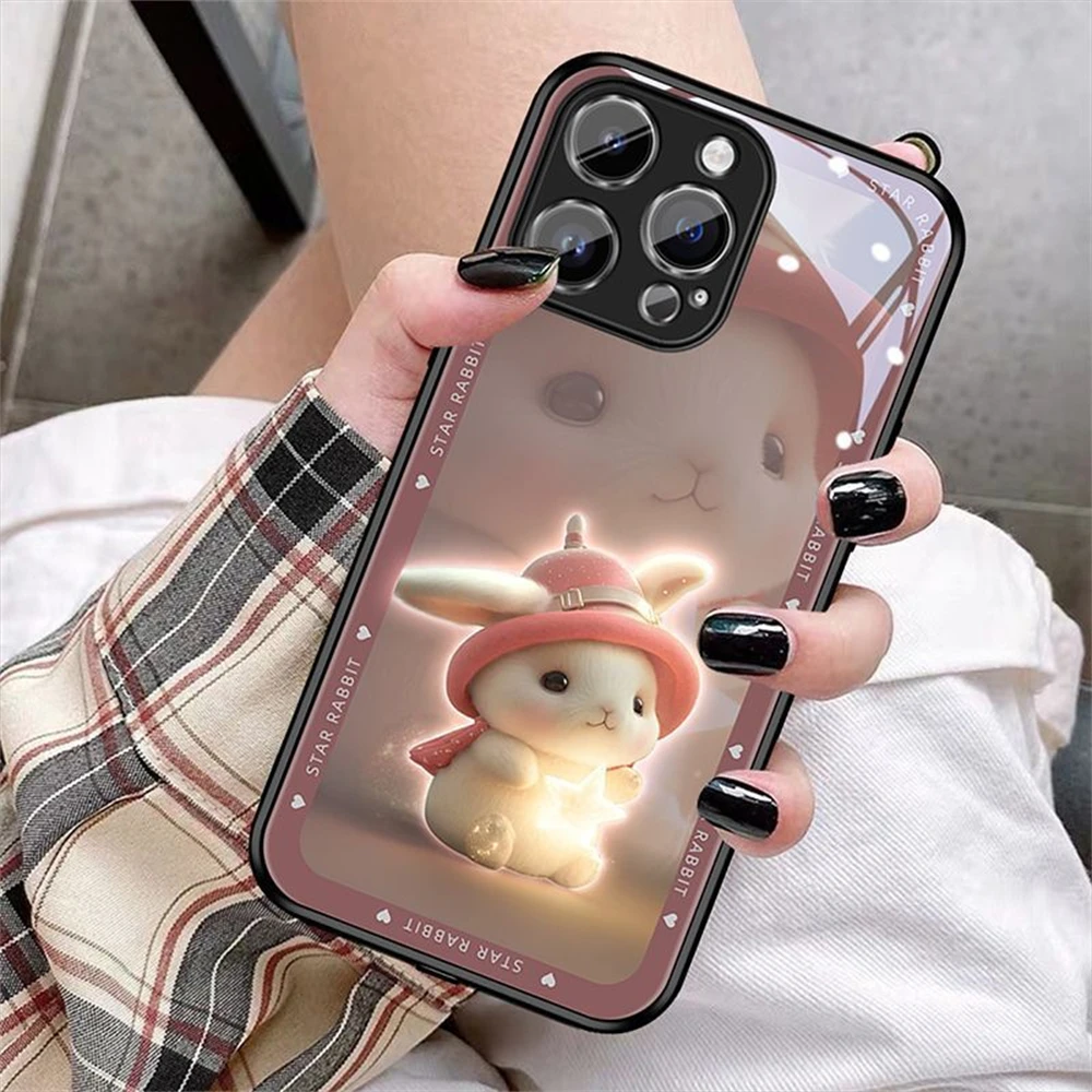 

2024 Lovely Bunny Luminous Glass LED Call Light Up Flash Phone Case Cover For Samsung S24 S23 S22 S21 S20 Note 20 Plus Ultra A54