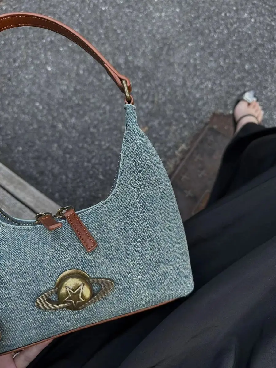 Denim Bag Women New Luxury Shoulder Bag Hadnbag Retro Office Lady Purses and Handbags Hasp LOCK Girls Bag