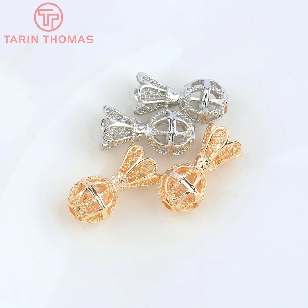 태슬 캡이 달린 황동 할로우 비즈, 목걸이 커넥터 하이 퀄리티 액세서리, 골드 컬러, 8x15.5mm, 9x18.5mm, 24K, 3091, 6 개