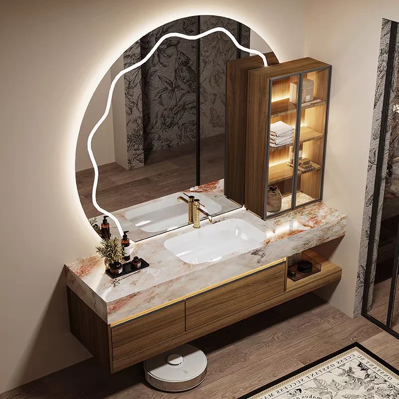 

Bathroom Cabinet Combination Luxury Stone Seamless Ceramic Integrated Basin Rock Slab Toilet Washstand Hand Washbasin Cabinet