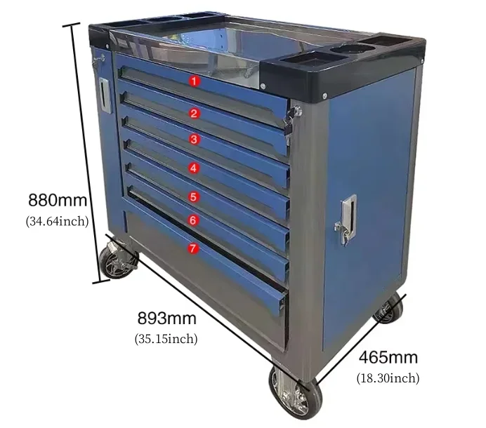 7 Drawer Tool Cart with Keys,Tool Cabinet Removable with Silent universal wheels,Heavy Duty Toolbox,For Car Repair Workshop/Home