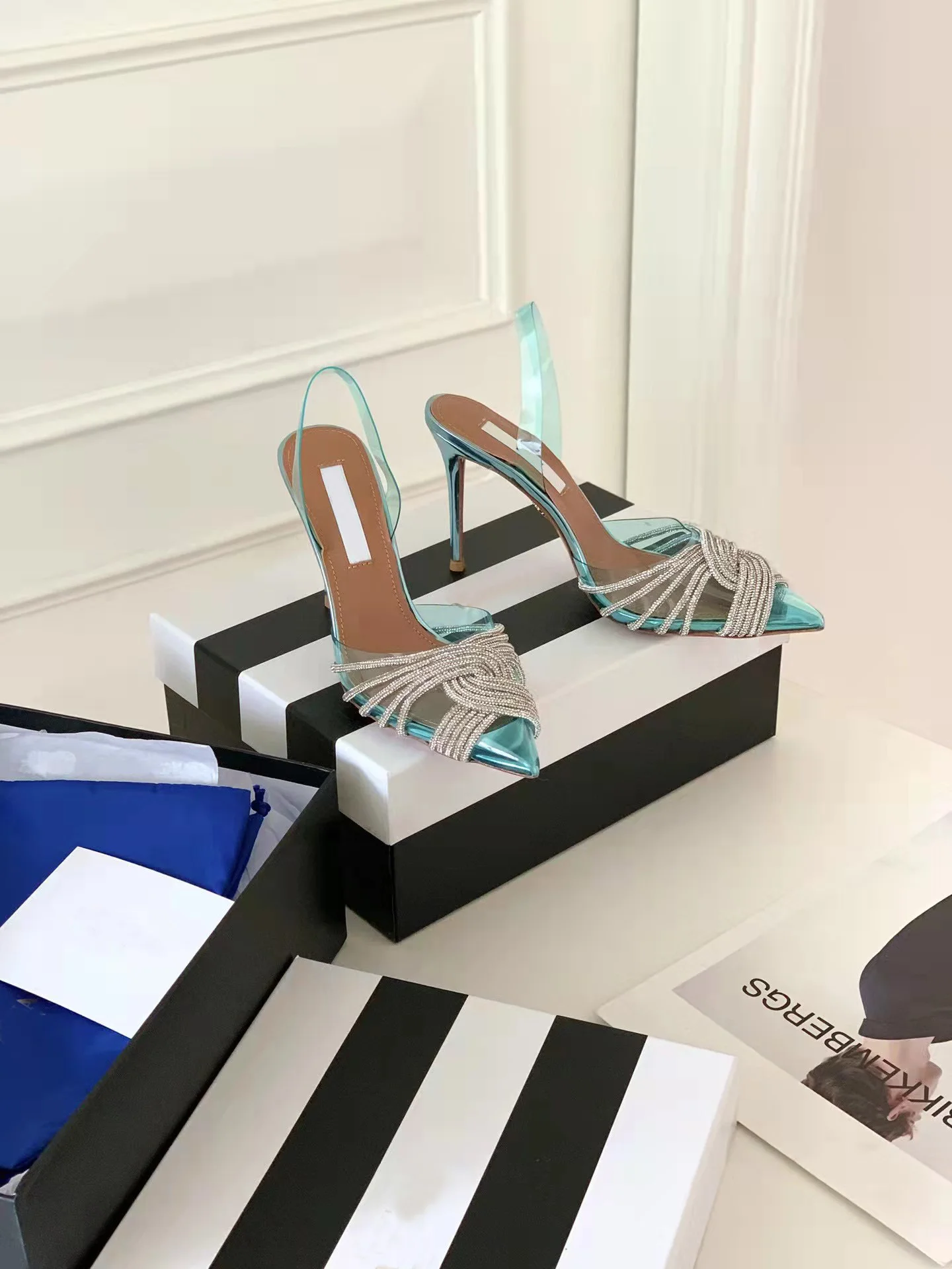 

Blue Gatsby 105 Pvc Slingback Pumps Crystal Sandals Fashion Shoes