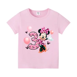 ディズニー-子供のためのピンクのTシャツ,かわいいアニメーションの服,女の子と男の子のためのカジュアルな誕生日プレゼント,1-9