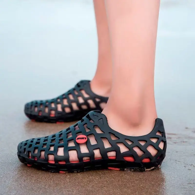 

Men Summer New Slip On Cave Sandals Lovers Soft Sole Non Slip Round Toe Hollow Out Slip On Outdoor Beach Sandals Wading Shoes