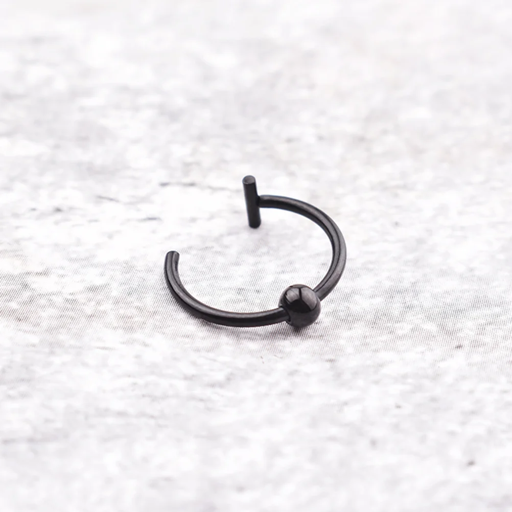 Conjunto de anel de nariz falso, 4 unidades, aço inoxidável, piercing corporal, joias, cor preta e aço, uso versátil para mulheres, homens, nariz