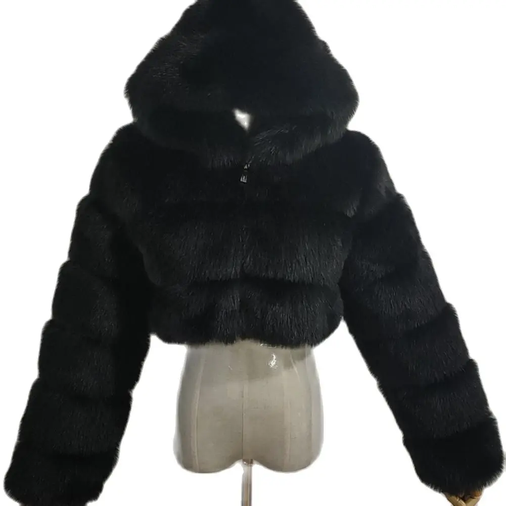 Пальто revestimento das mulheres Moda Inverno da Pele Do Falso Fofo Com Capuz Zip Casaco Quente Curto Moda jaqueta de inverno das mulheres quentes