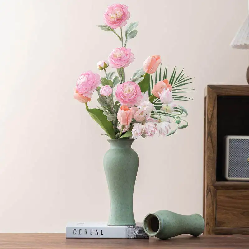 Coarse pottery vase jar retro ceramic flower arrangement flower hydroponic Chinese ornament semi-handmade earth pottery Maillard