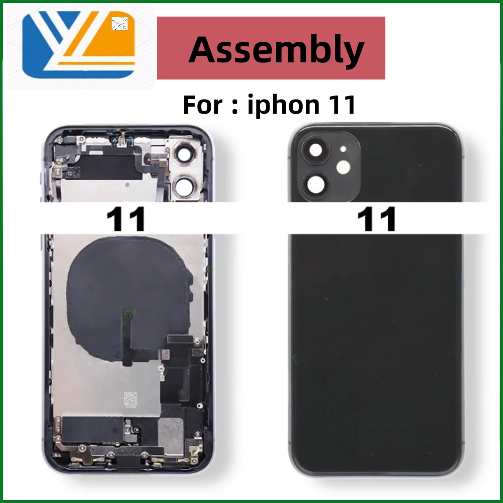 For iPhone 11 Housing Battery Back Cover Mid Case SIM Card Tray Side Key Assembly Soft Case Cable Installation+Tool+trumpet+Wifi