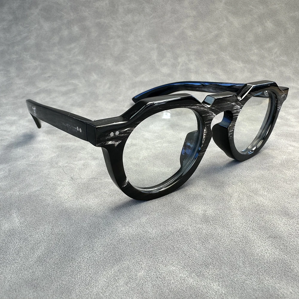 

Glasses Frames Unique Retro Striped Handmade Buffalo Horn Reading Prescription Eyeglass Frames Optical Lenses Eyewear