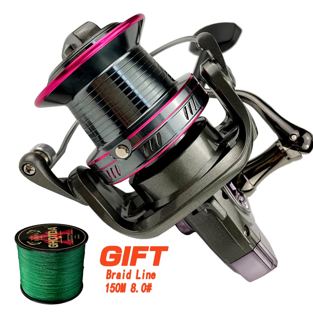 

GHOTDA Long Shot Jigging Spinning Reels 9000/10000/12000 Series 30KG Max Drag Large Spool Strong Body Reel With Fishing Line