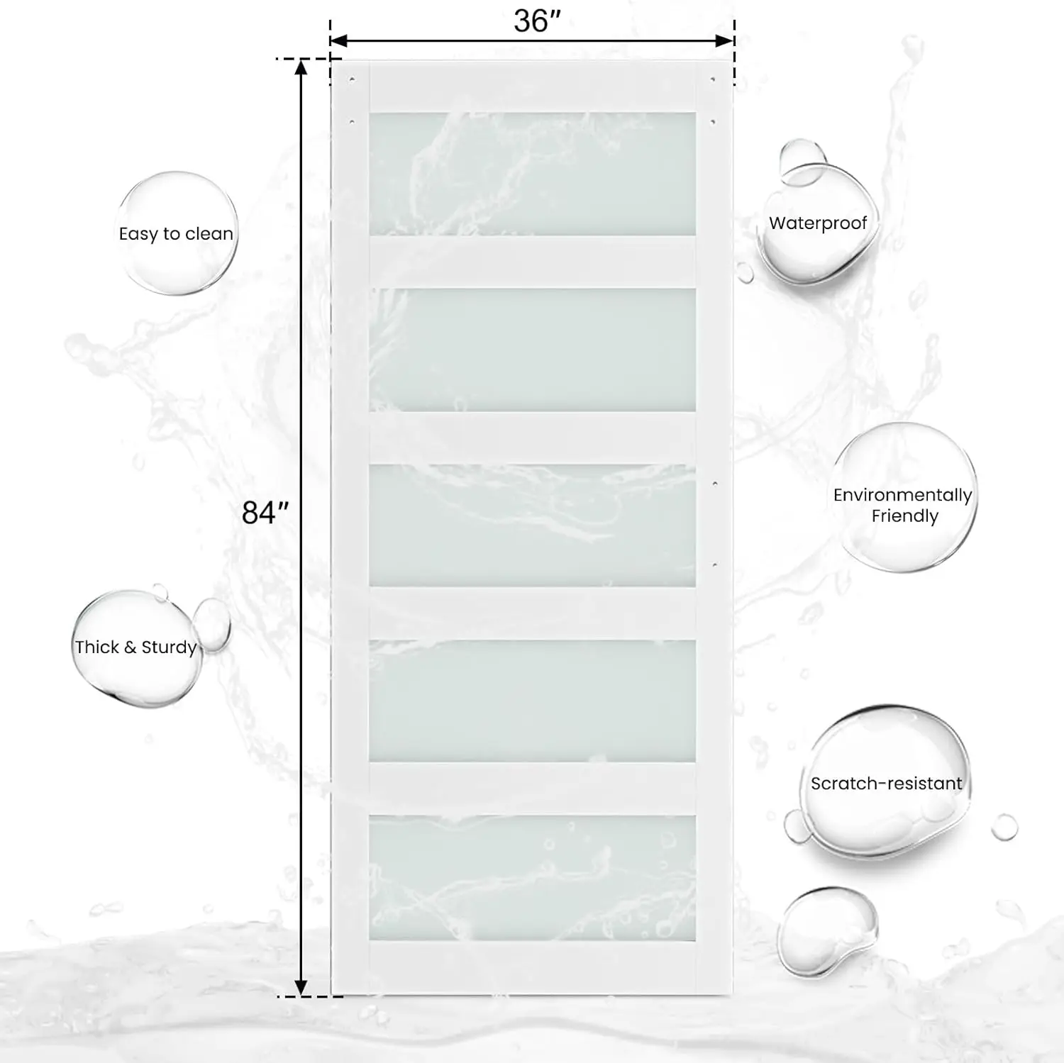 Smartstandard 36 X 84 In Glass Barn Door With 6.6Ft Sliding Hardware Kit & Handle, Pre-Drilled Ready To Assemble, Waterproof