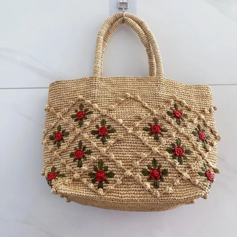 Bohemian Flower Straw Bag Handbag Summer Raffia Beach Bags for Women Large Capaci Bucket Bag Sle Women's Handbag