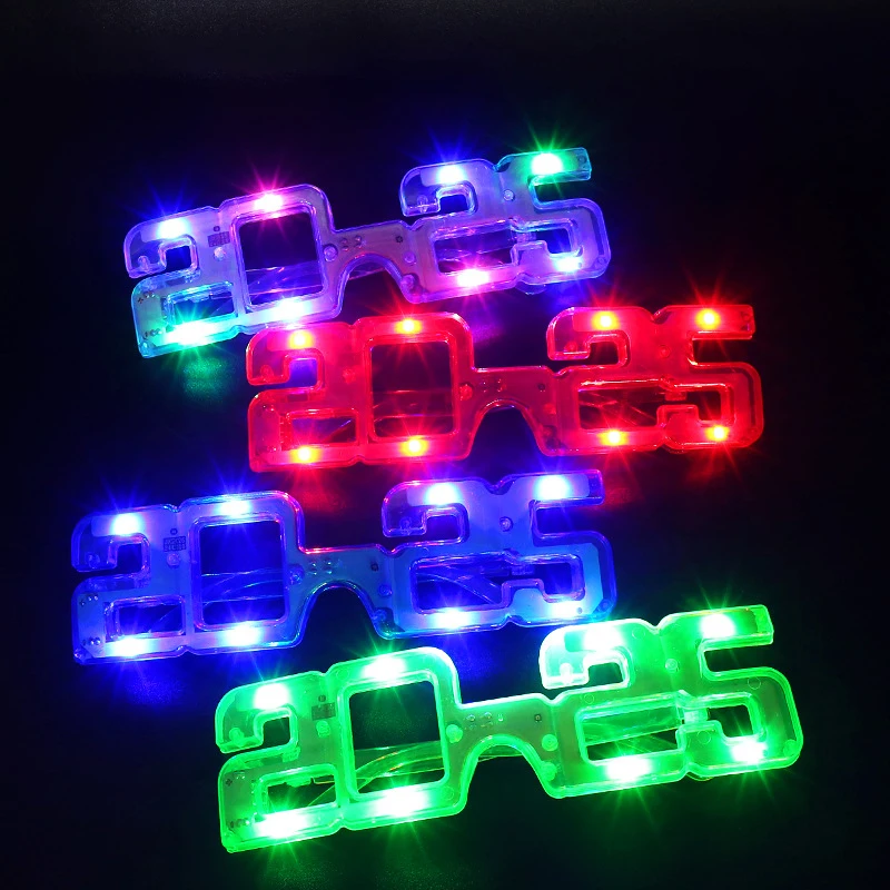 New Creative New Year 2025 LED Glowing Glasses Toys Wacky Funny Holiday Party Colorful Light Up Glasses Christmas Children Gift