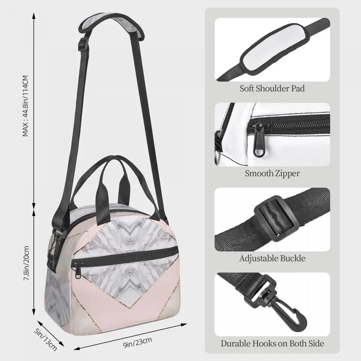 Spliced Mixed Rose Gold Marbl Lunch Bags Insulated Bento Box Resuable Lunch Tote Picnic Bags Cooler Bag for Woman Office