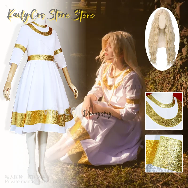 

Miquella Cosplay Cutecore Costume Witch White Dress Lolita Golden Lace Wigs For Anime Game Girls Woman Halloween Cos Customized