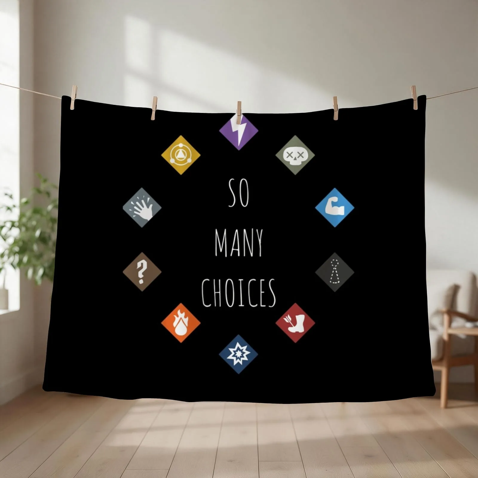 Gloomhaven So Many Choices - Board Game Inspired Graphic - Tabletop Gaming Throw Blanket
