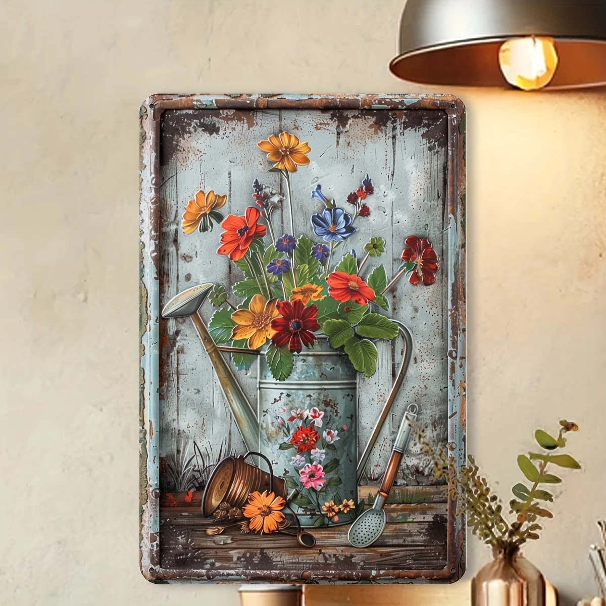 Señalización floral retro de chapa de metal: adecuada para decoración de hogar, oficina, bar, caf, biblioteca y garaje -2D